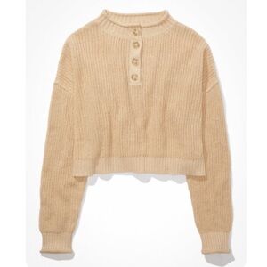 American Eagle Outfitters AE Henley Sweater, Medium, Tan